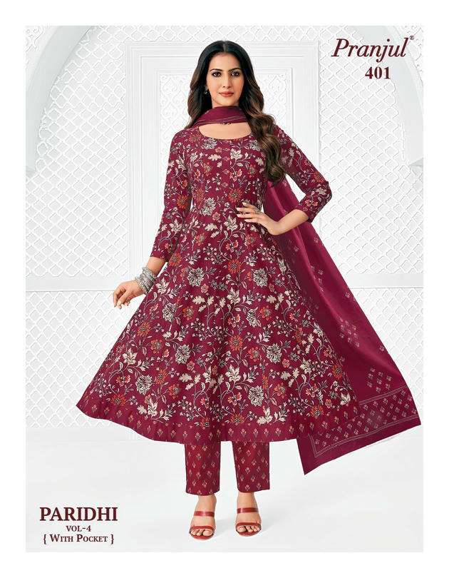 Pranjul Paridhi Vol-4 Cotton Printed Ready To Wear Anarkali Suit Set