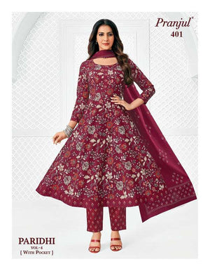 Pranjul Paridhi Vol-4 Cotton Printed Ready To Wear Anarkali Suit Set