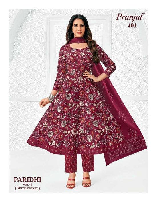 Pranjul Paridhi Vol-4 Cotton Printed Ready To Wear Anarkali Suit Set