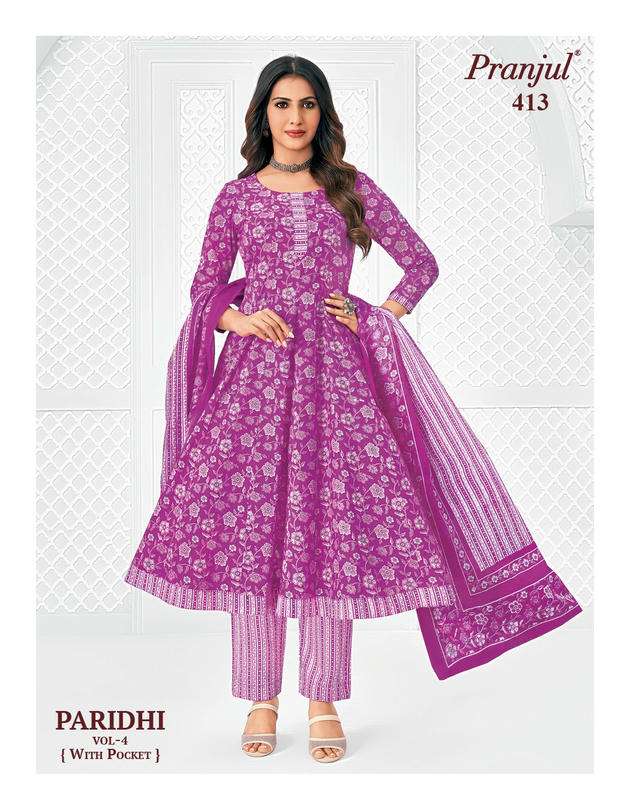 Pranjul Paridhi Vol-4 Cotton Printed Ready To Wear Anarkali Suit Set