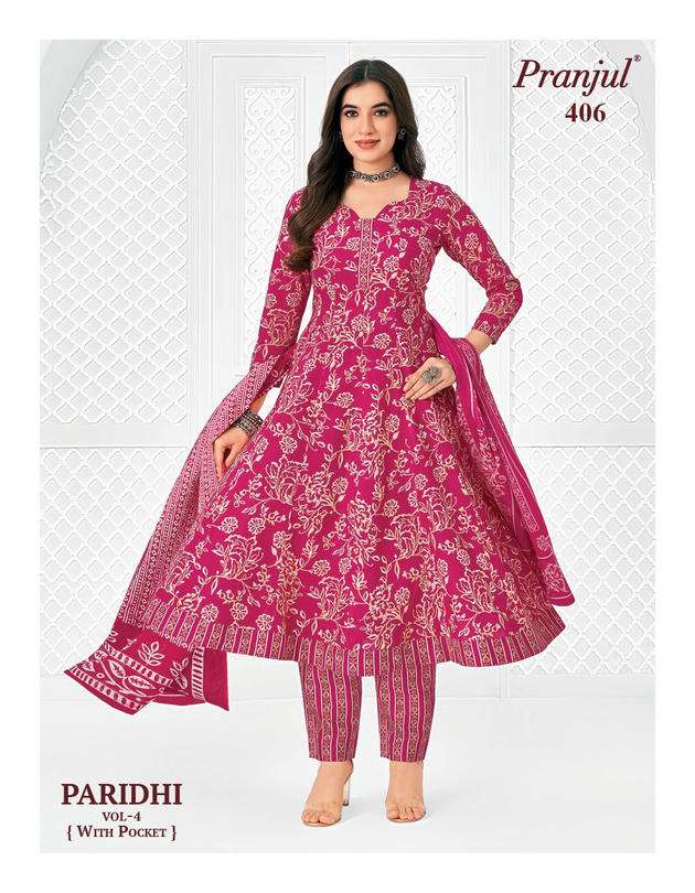 Pranjul Paridhi Vol-4 Cotton Printed Ready To Wear Anarkali Suit Set