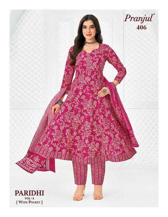 Pranjul Paridhi Vol-4 Cotton Printed Ready To Wear Anarkali Suit Set