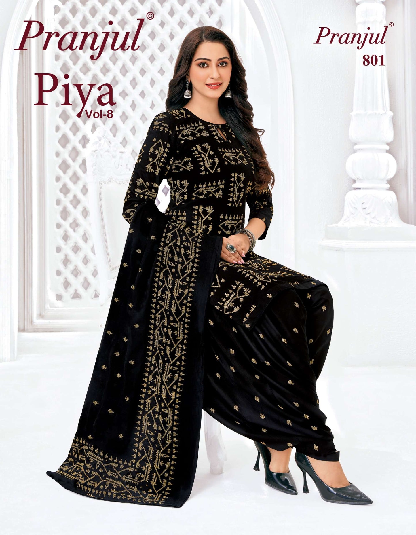 Pranjul Piya Vol 8 Pure Cotton Patiyala Style 3 Piece Suit Set