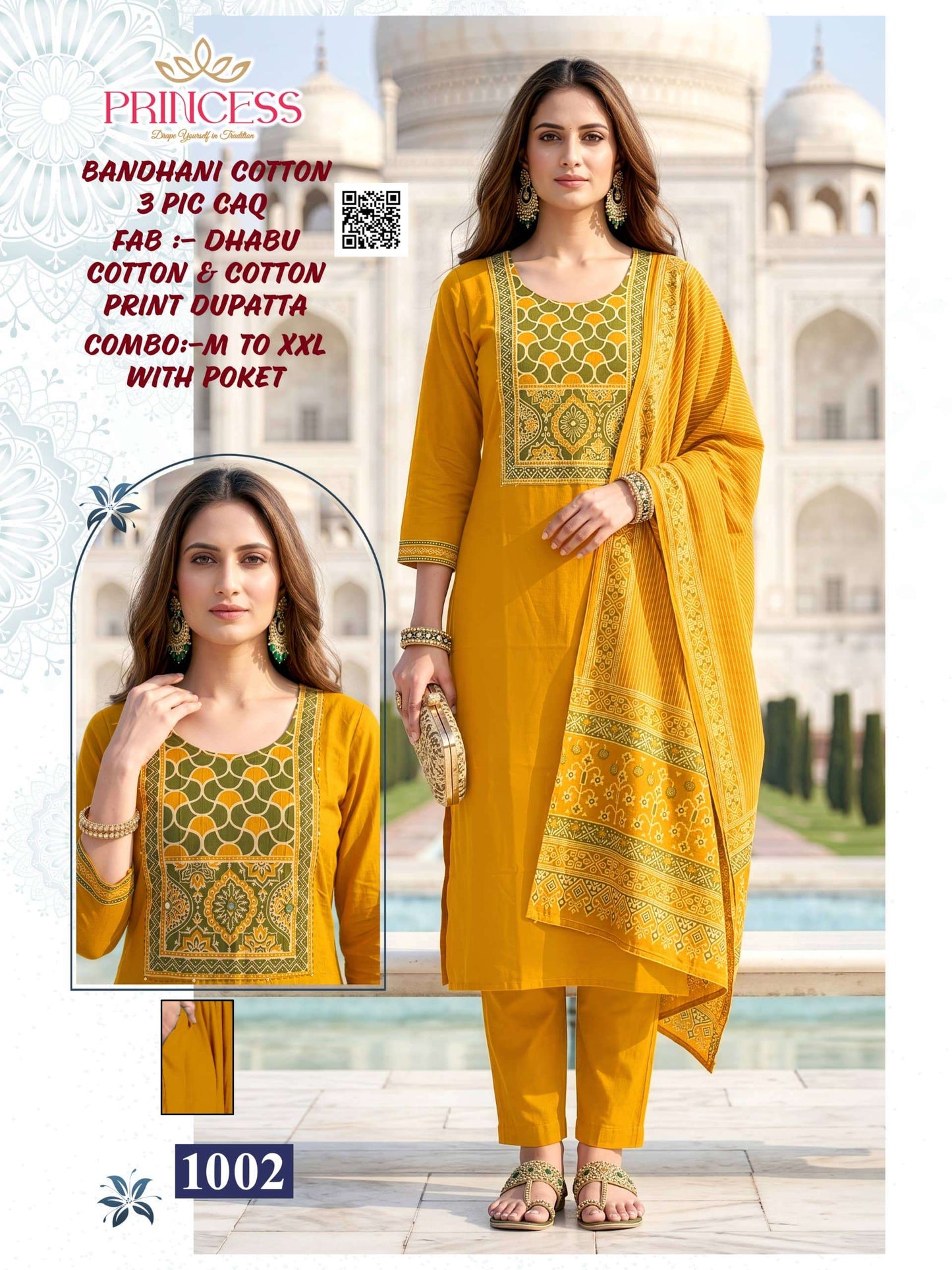 Princess Bandhani Dhabu Cotton Salwar Suit Set