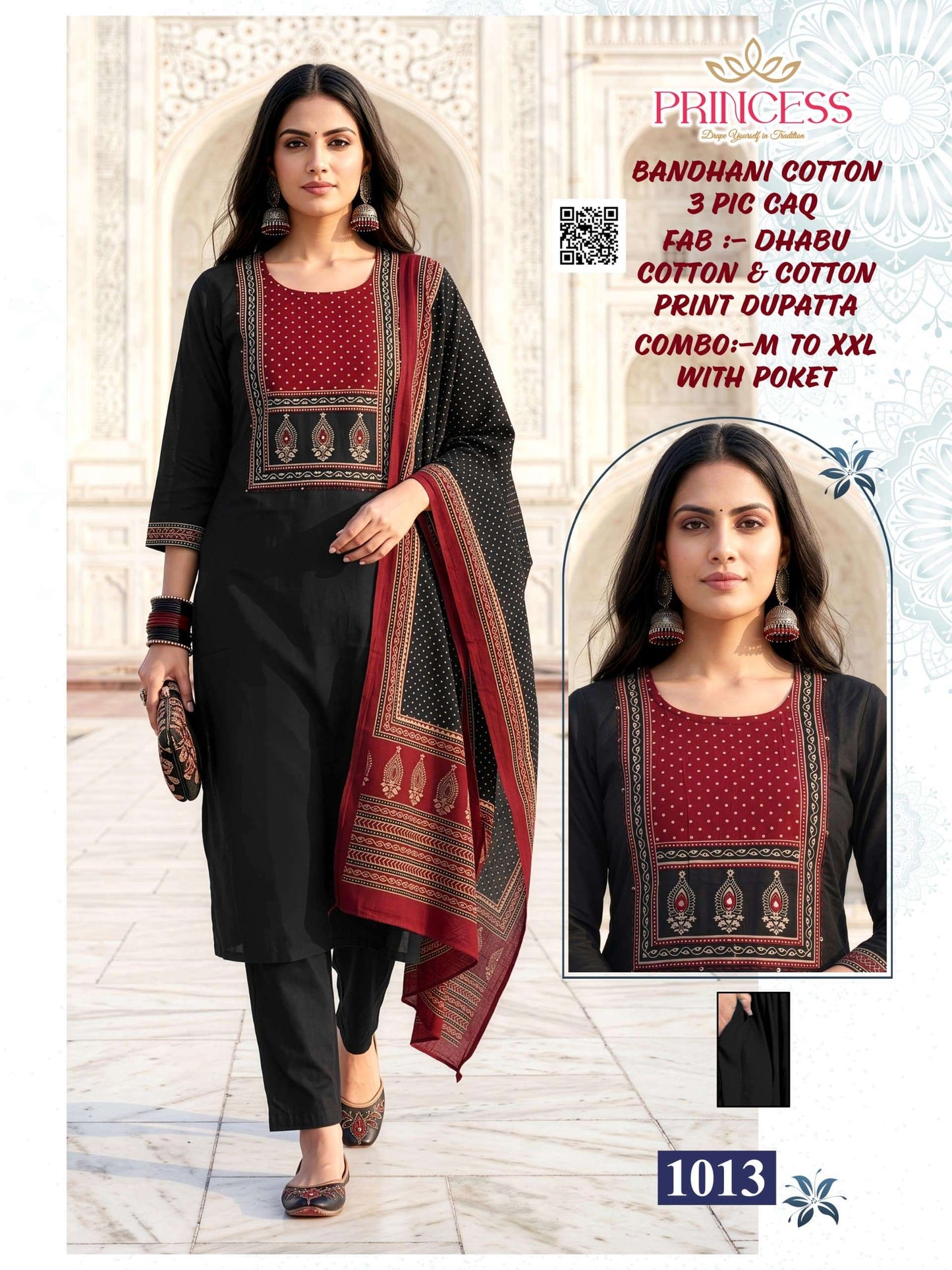 Princess Bandhani Dhabu Cotton Salwar Suit Set