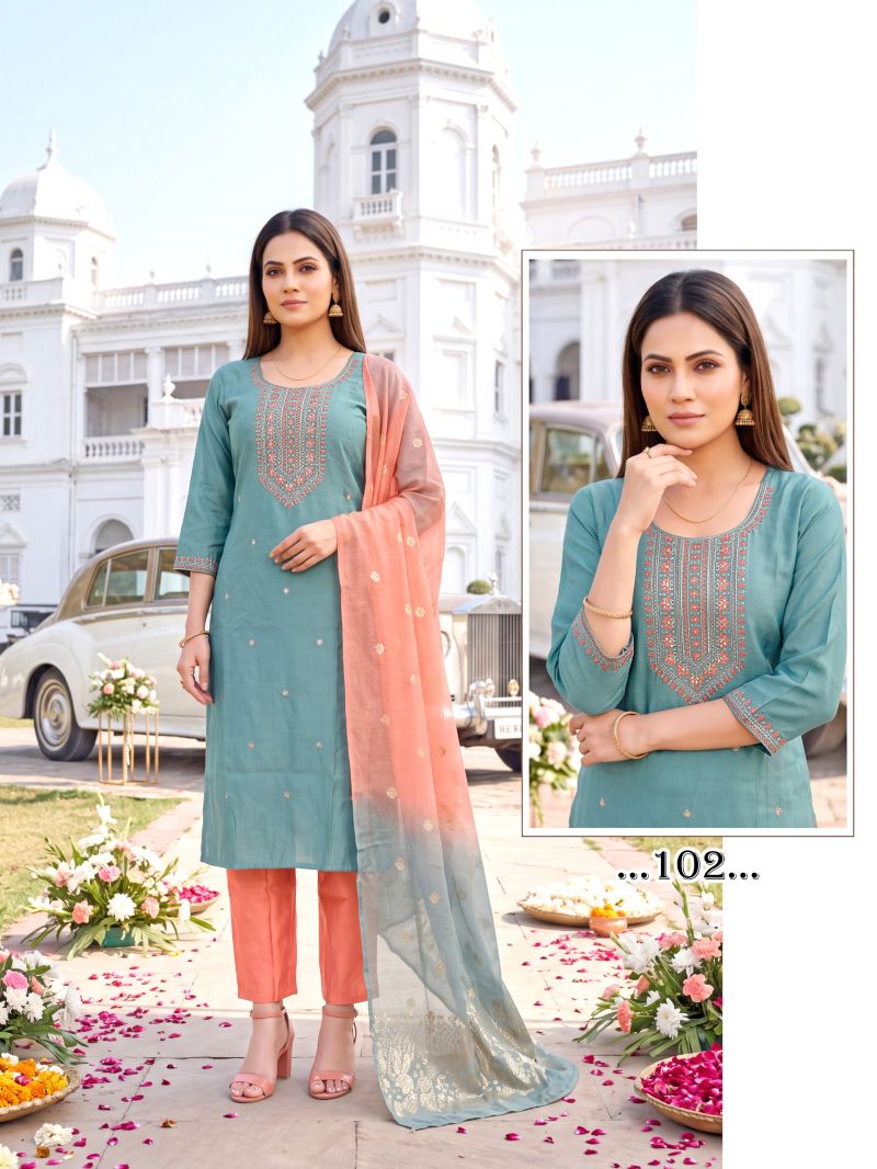 Prisha Vol 1 Roman Silk Embroidered Kurti Set Collection
