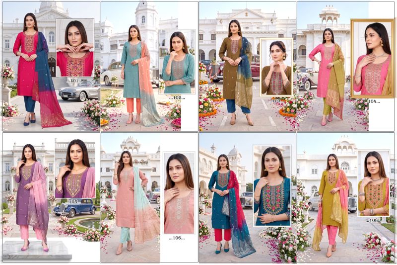 Prisha Vol 1 Roman Silk Embroidered Kurti Set Collection