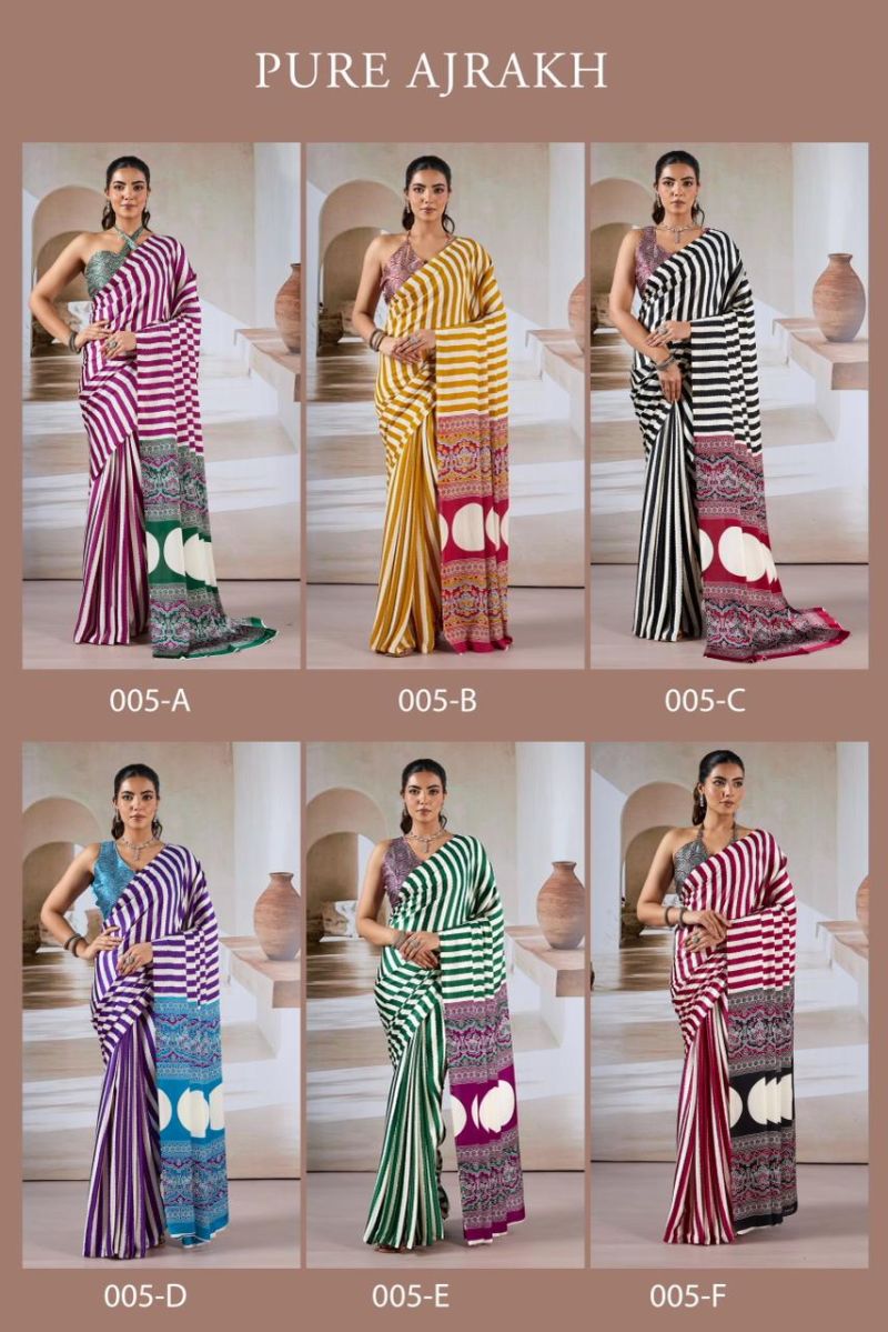 Pure Ajrakh 005 Modal Satin Ajrakh Printed Saree Collection - Amrah Wholesale