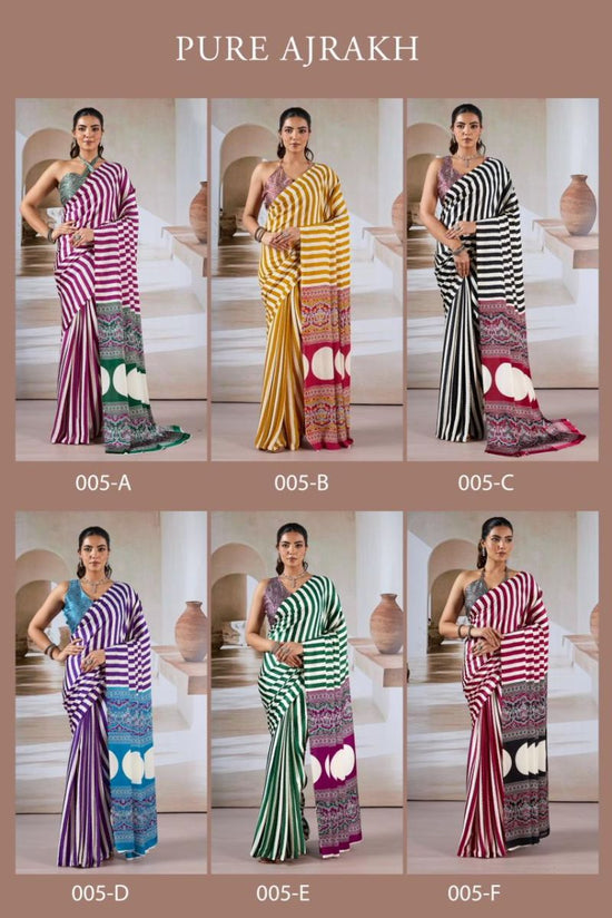 Pure Ajrakh 005 Modal Satin Ajrakh Printed Saree Collection - Amrah Wholesale