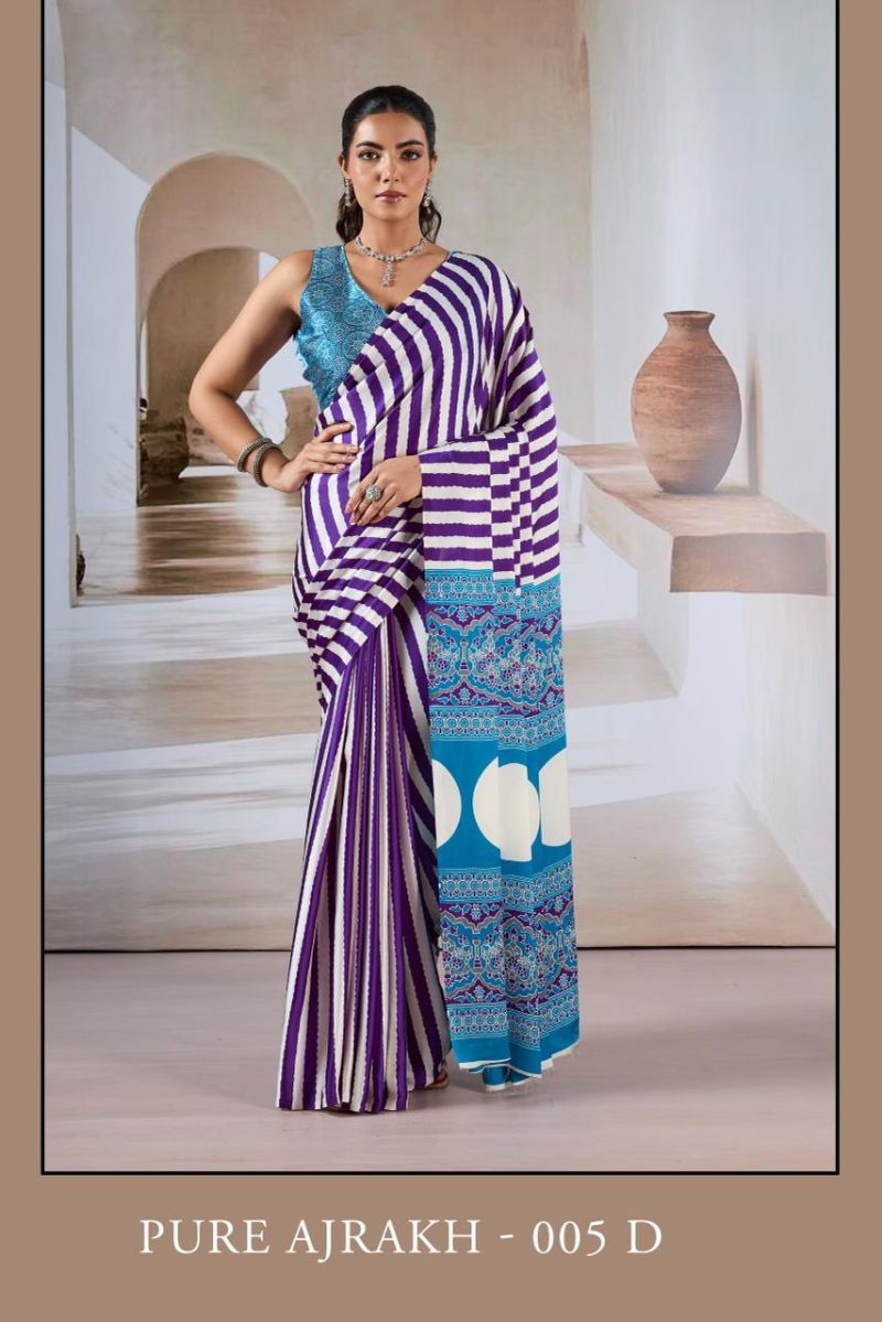Pure Ajrakh 005 Modal Satin Ajrakh Printed Saree Collection - Amrah Wholesale