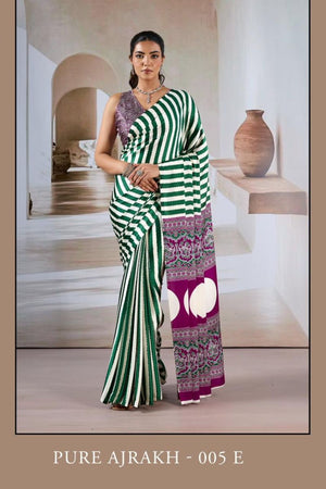 Pure Ajrakh 005 Modal Satin Ajrakh Printed Saree Collection - Amrah Wholesale