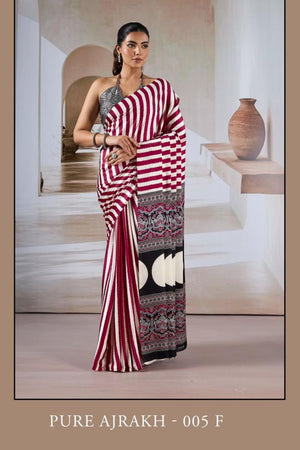 Pure Ajrakh 005 Modal Satin Ajrakh Printed Saree Collection - Amrah Wholesale