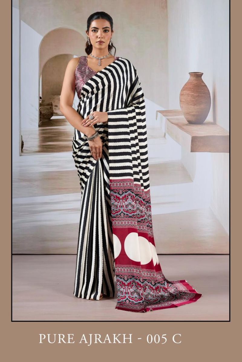 Pure Ajrakh 005 Modal Satin Ajrakh Printed Saree Collection - Amrah Wholesale