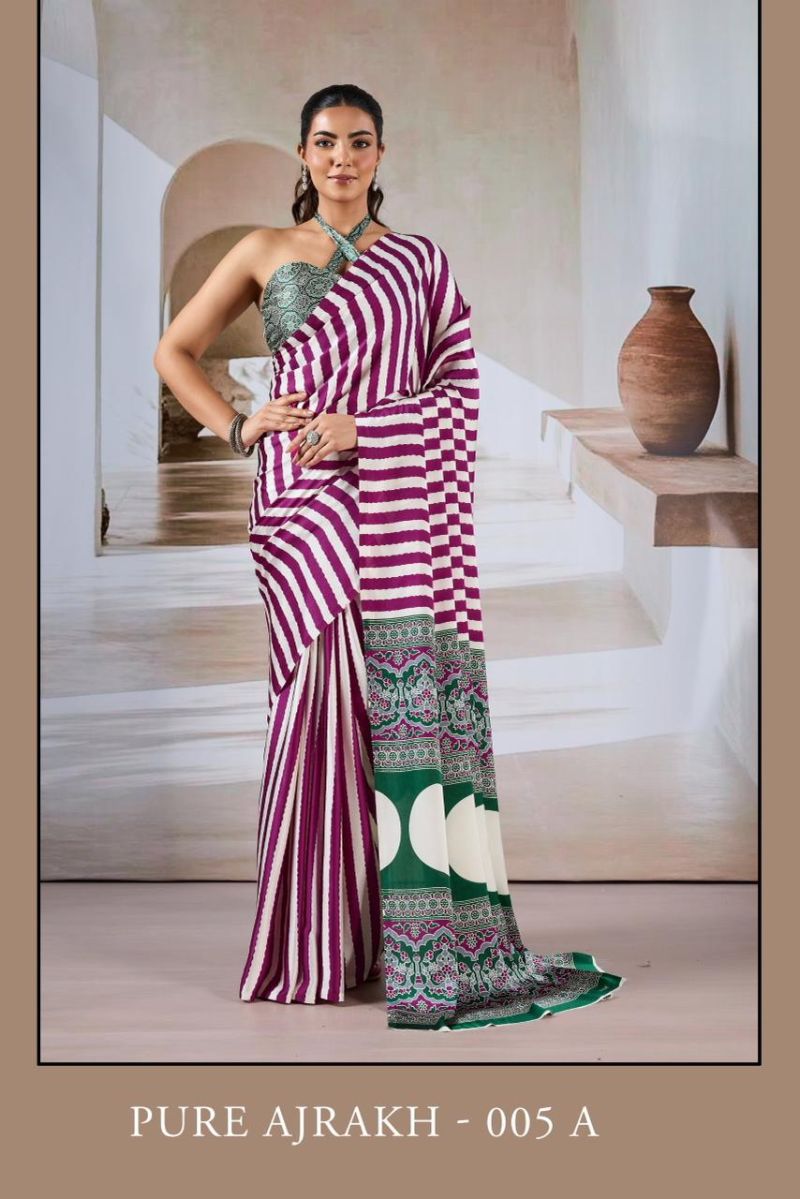 Pure Ajrakh 005 Modal Satin Ajrakh Printed Saree Collection - Amrah Wholesale