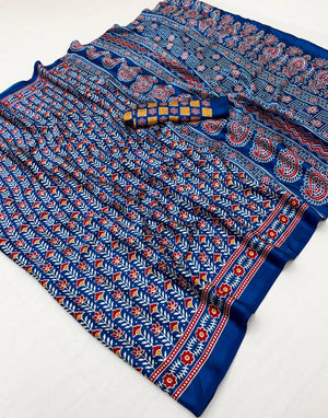 Pure Ajrakh 040 Modal Satin Ajrakh Printed Saree