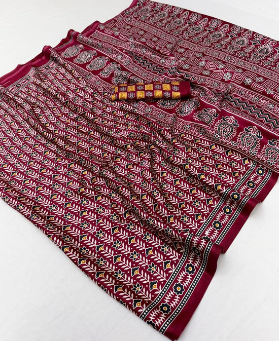 Pure Ajrakh 040 Modal Satin Ajrakh Printed Saree