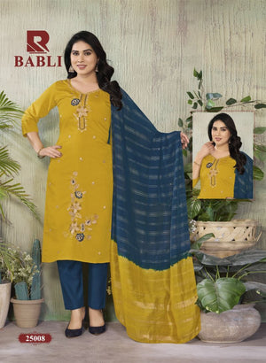 Raashi Babli Roman Silk Embroidered Kurti Pant Dupatta Set