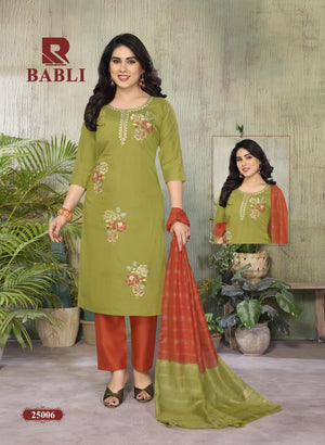 Raashi Babli Roman Silk Embroidered Kurti Pant Dupatta Set