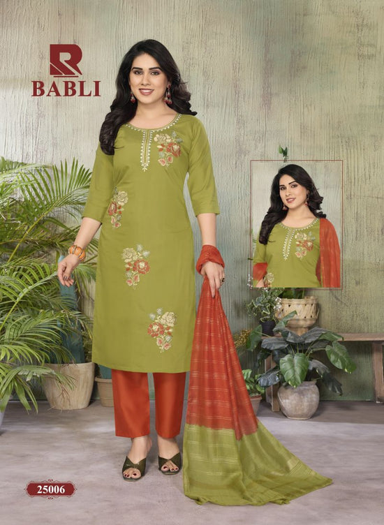 Raashi Babli Roman Silk Embroidered Kurti Pant Dupatta Set
