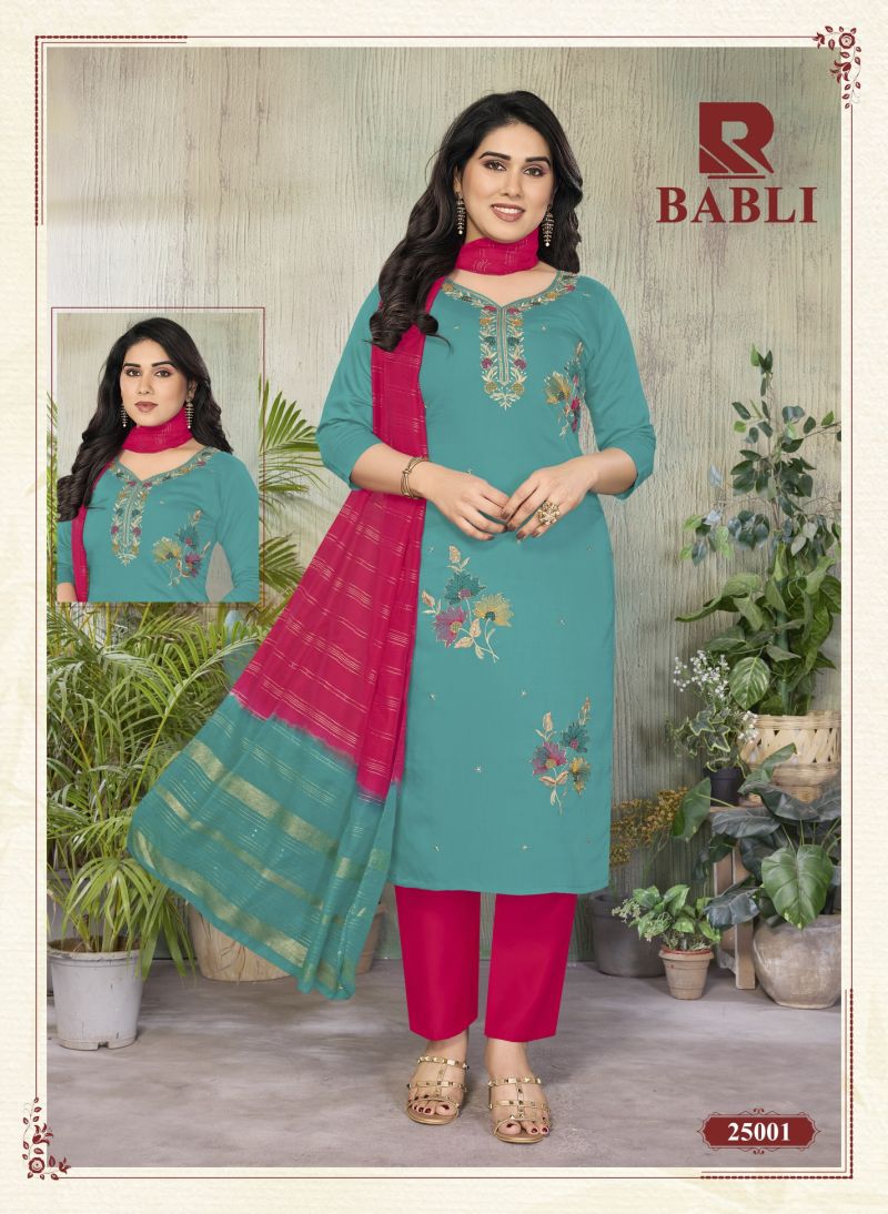 Raashi Babli Roman Silk Embroidered Kurti Pant Dupatta Set