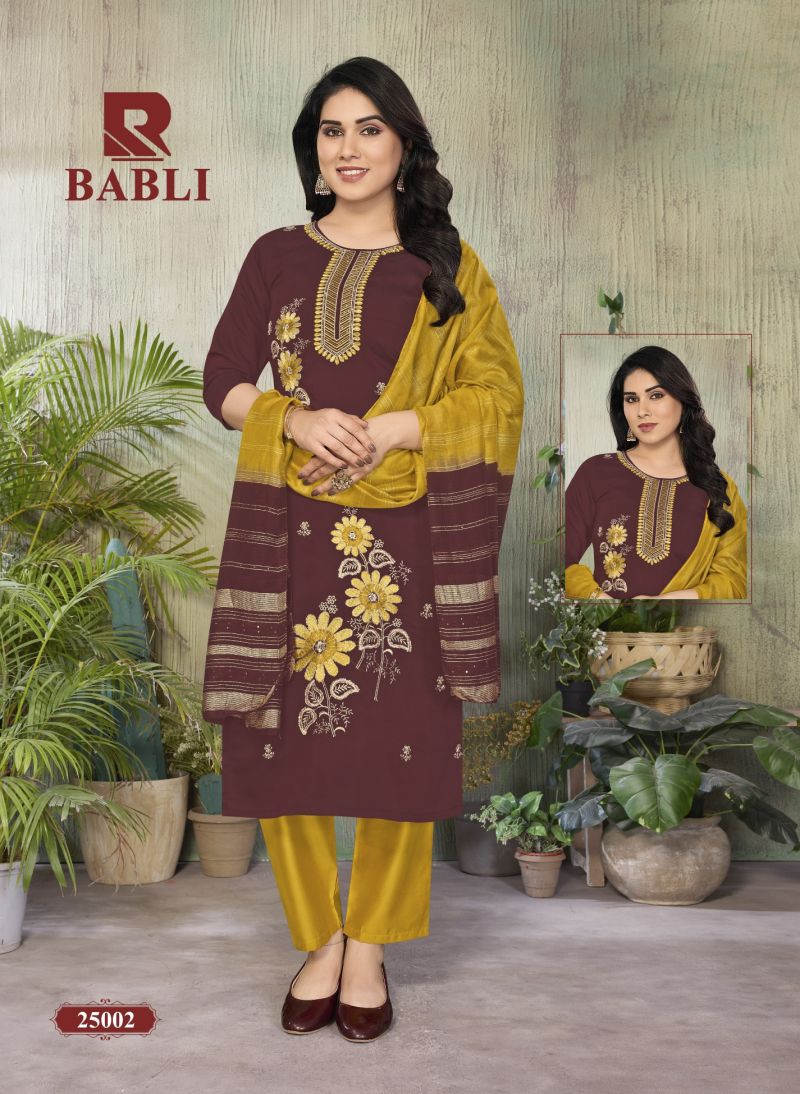 Raashi Babli Roman Silk Embroidered Kurti Pant Dupatta Set