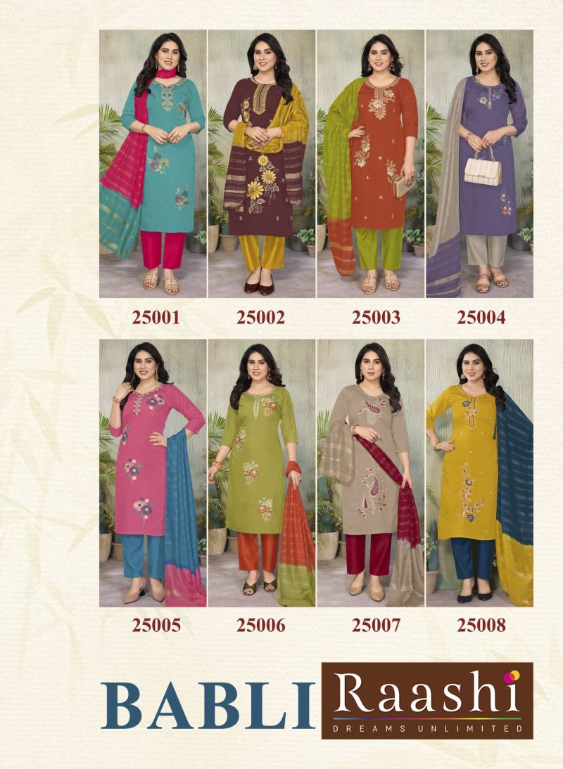 Raashi Babli Roman Silk Embroidered Kurti Pant Dupatta Set