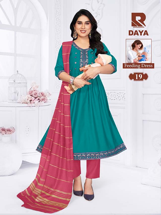 Raashi Daya Vertican Silk Embroidered Feeding Kurti Pant Dupatta Set