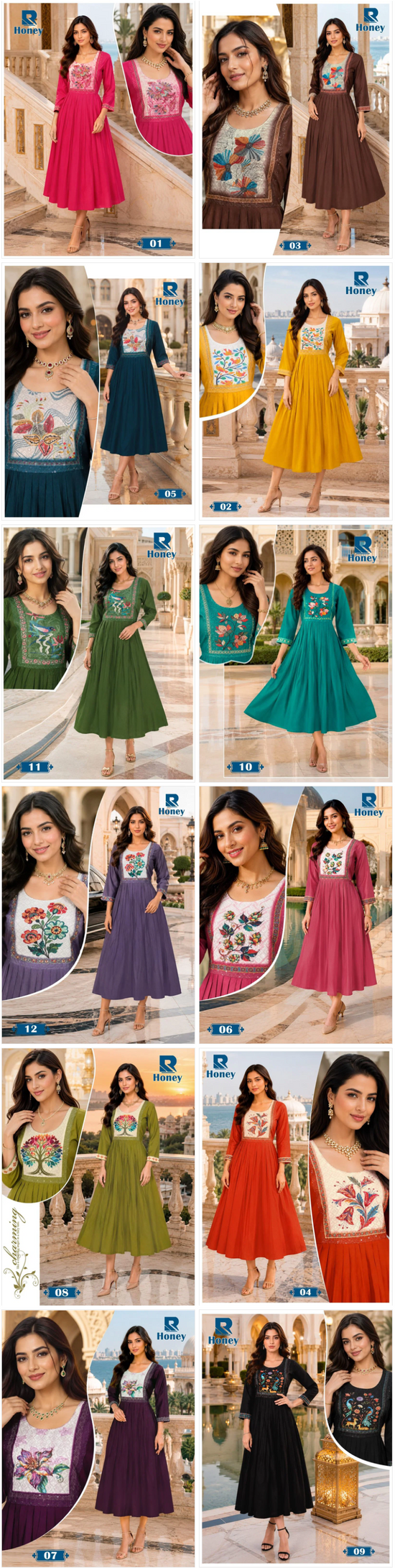 Raashi Honey Vertican Silk Neck Embroidered Kurti