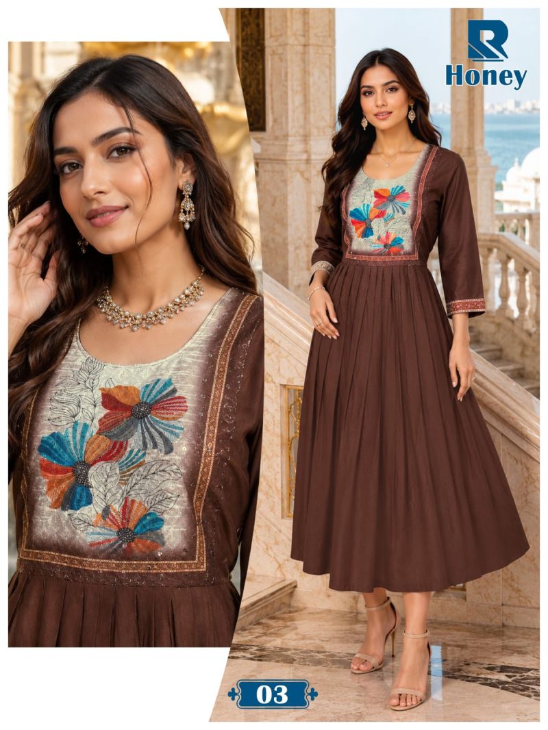 Raashi Honey Vertican Silk Neck Embroidered Kurti