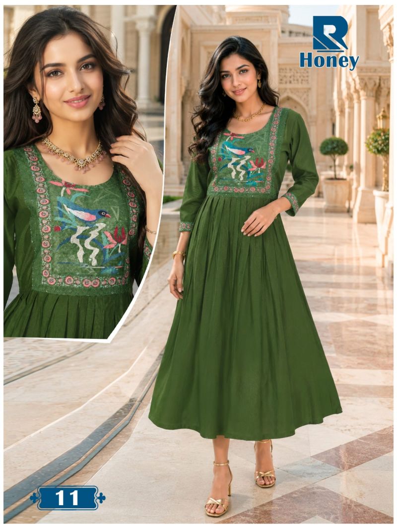 Raashi Honey Vertican Silk Neck Embroidered Kurti
