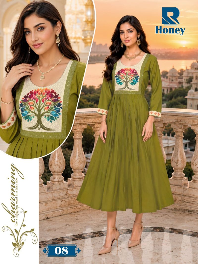 Raashi Honey Vertican Silk Neck Embroidered Kurti