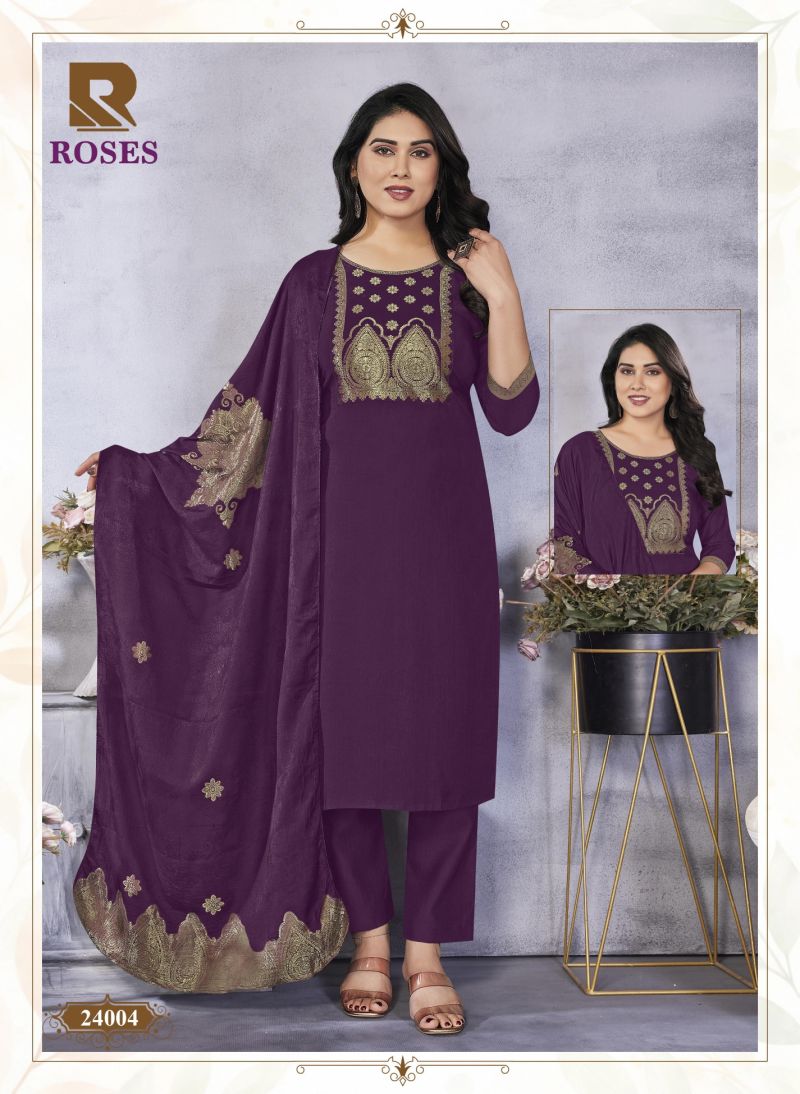 Raashi Roses Vertican Silk Jacquard Kurti Pant Dupatta Set