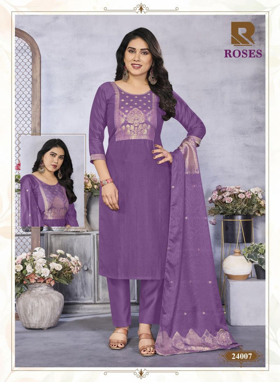 Raashi Roses Vertican Silk Jacquard Kurti Pant Dupatta Set