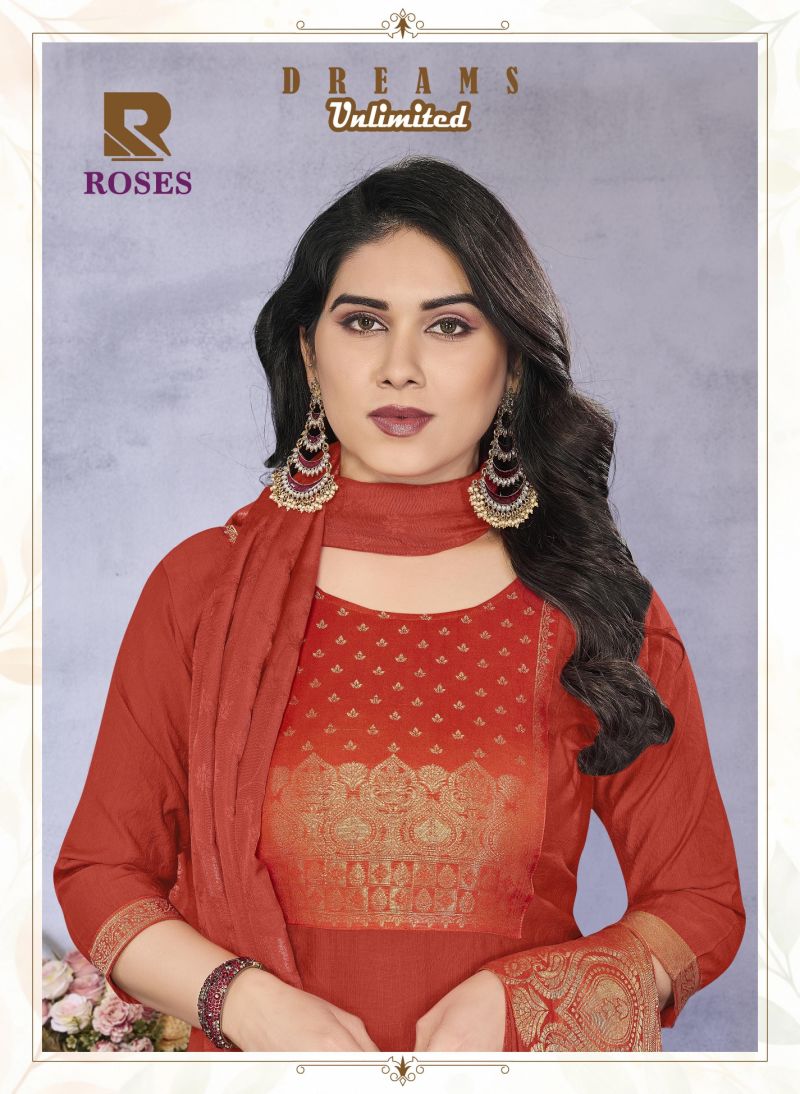 Raashi Roses Vertican Silk Jacquard Kurti Pant Dupatta Set
