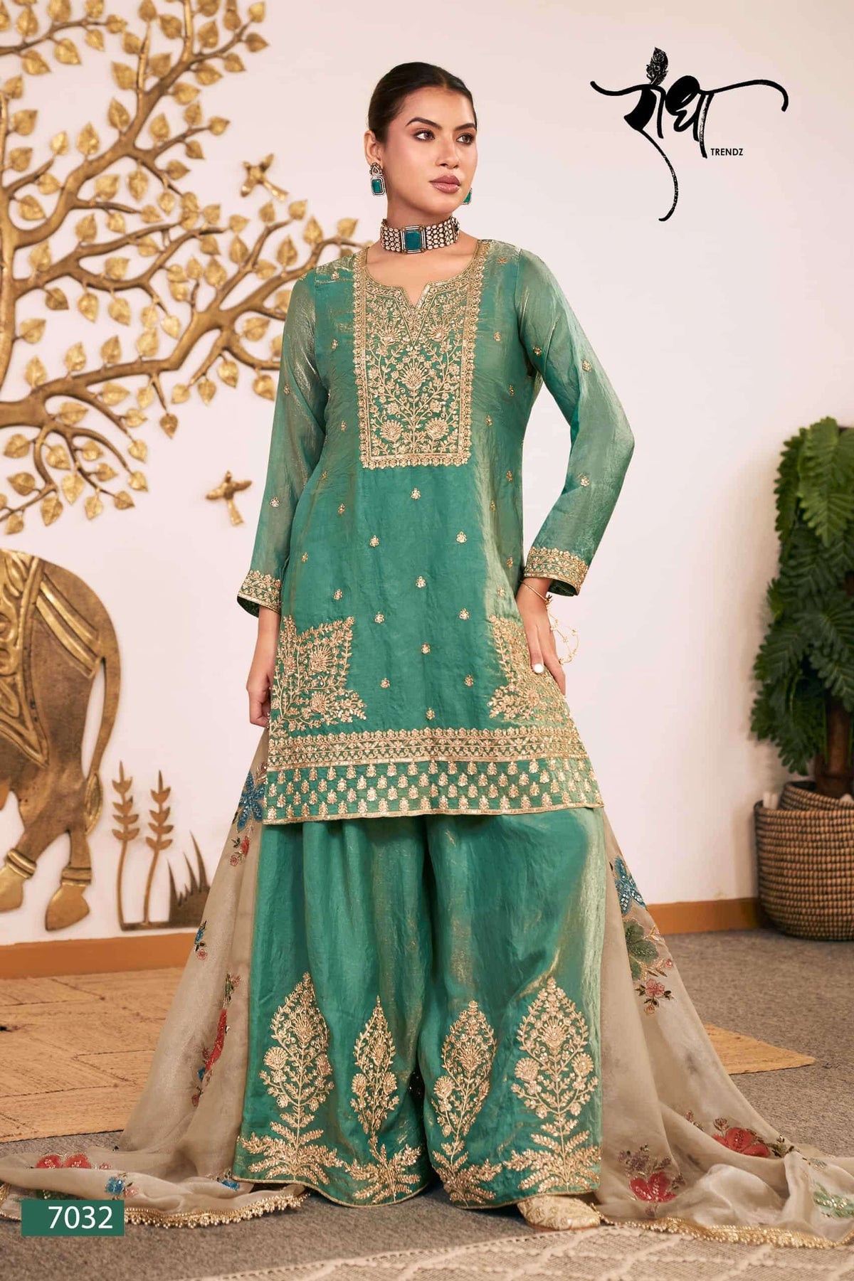 Radha Trendz Sunflower Fendy Silk Designer Sharara Dress