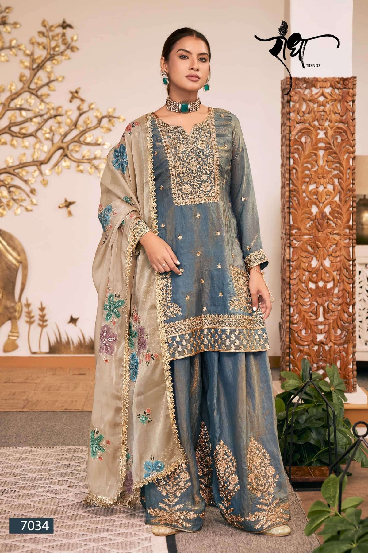 Radha Trendz Sunflower Fendy Silk Designer Sharara Dress