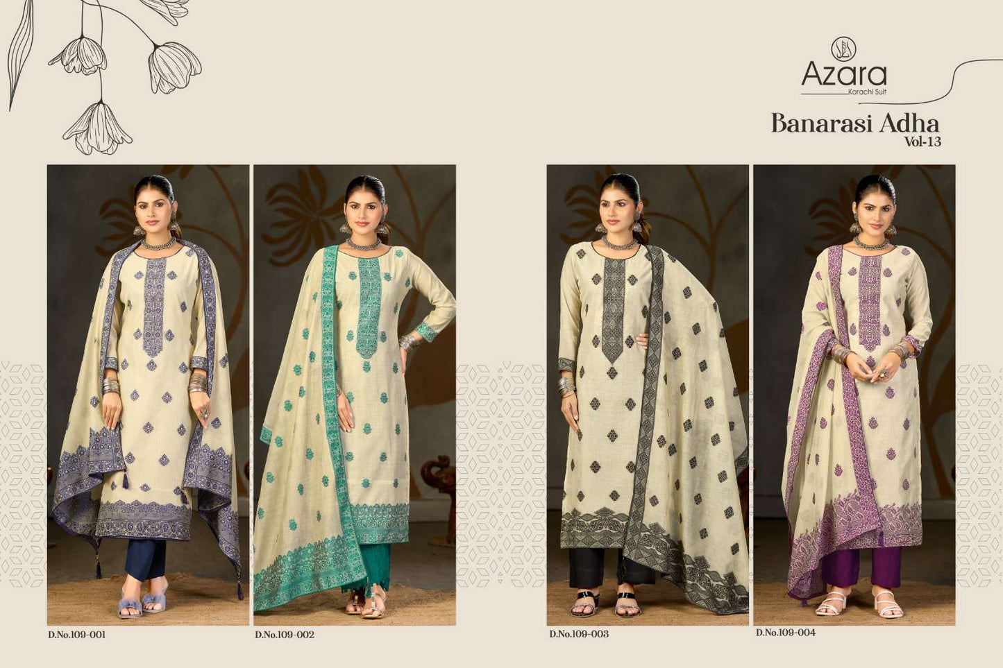 Radhika Banarasi Adha Vol 13 Cotton Jaam Dani Jacquard Dress Material