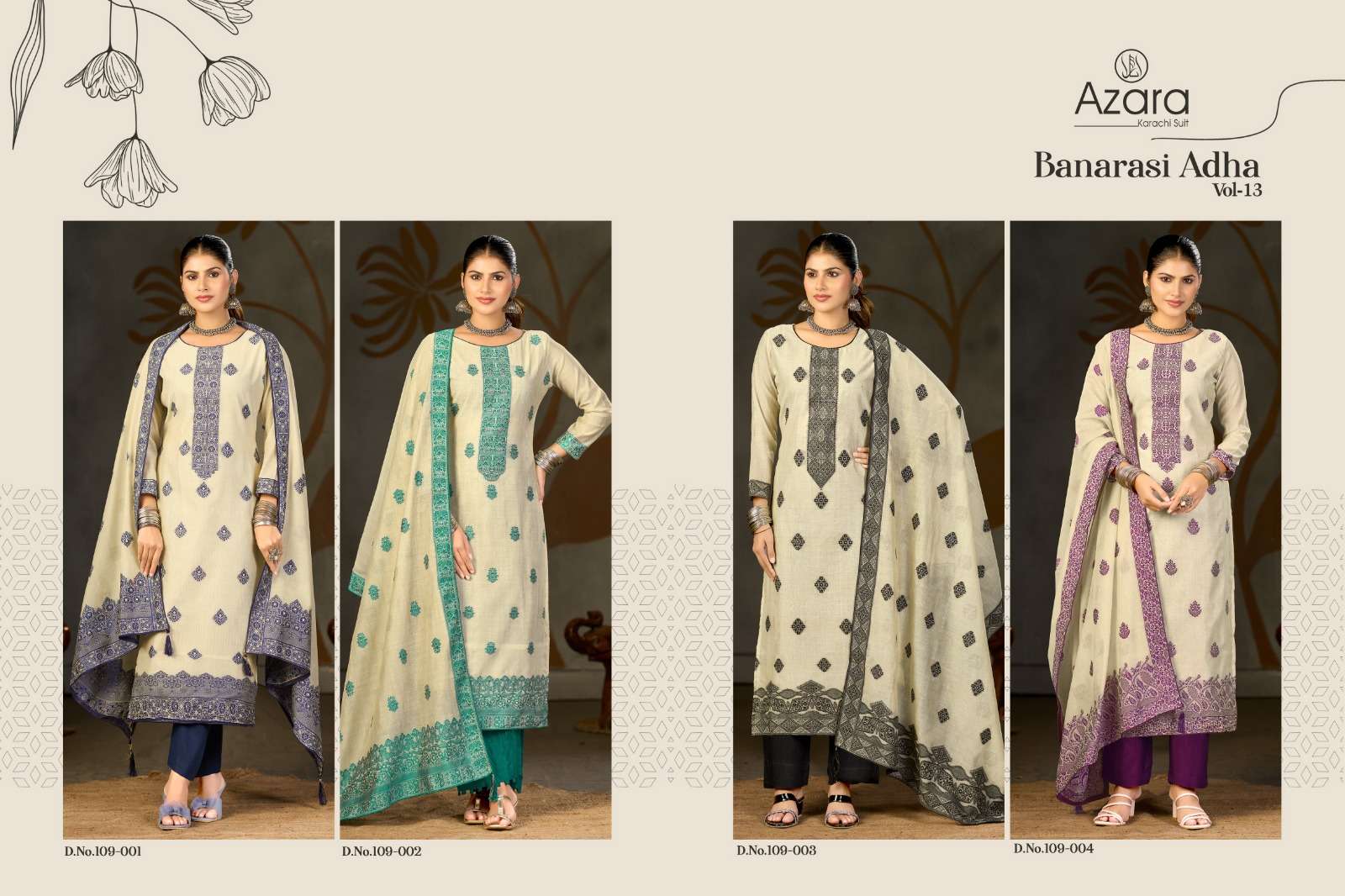 Radhika Banarasi Adha Vol 13 Cotton Jaam Dani Jacquard Dress Material
