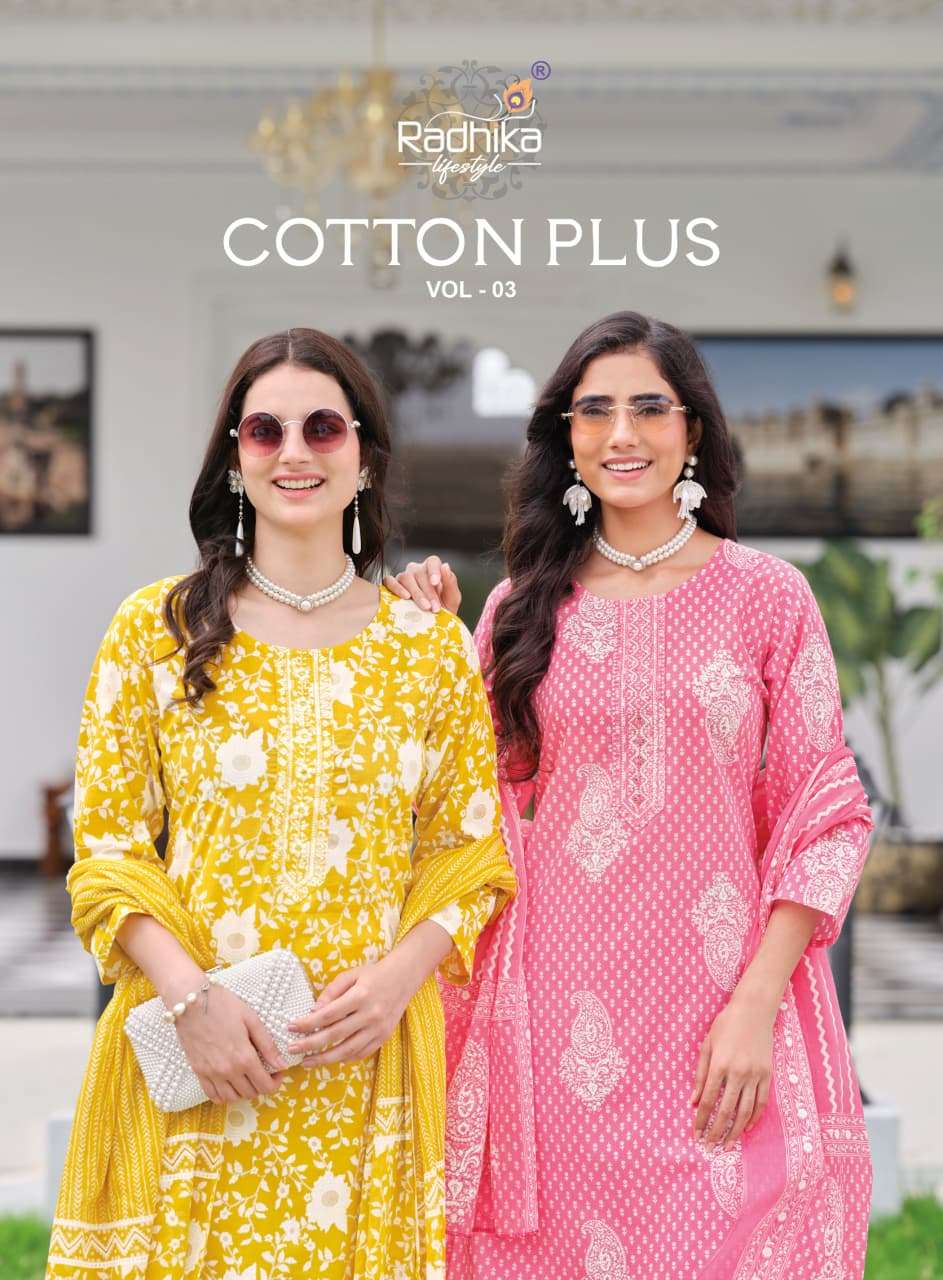 Radhika Lifestyle Cotton Plus Vol 3 Pure Cotton Kurti Pant Dupatta Set