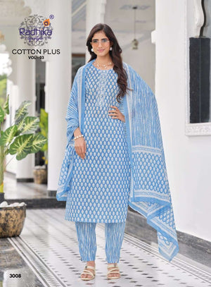 Radhika Lifestyle Cotton Plus Vol 3 Pure Cotton Kurti Pant Dupatta Set