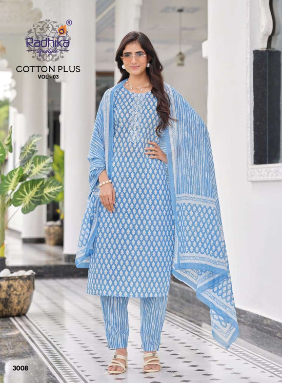 Radhika Lifestyle Cotton Plus Vol 3 Pure Cotton Kurti Pant Dupatta Set