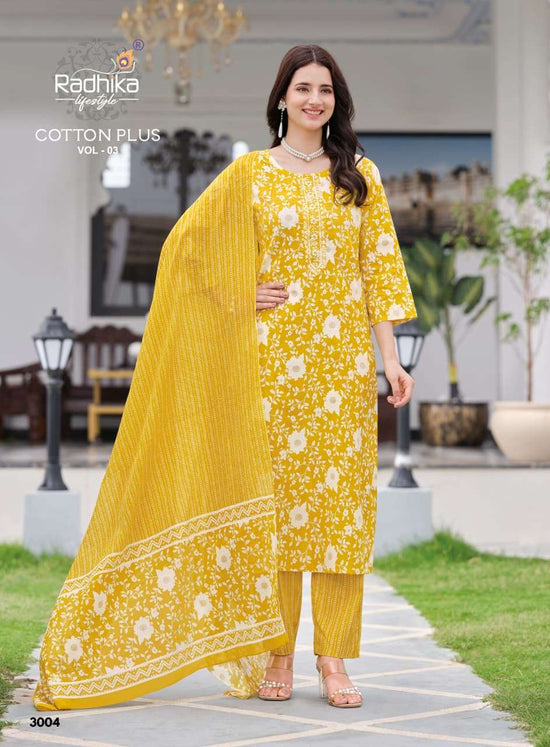 Radhika Lifestyle Cotton Plus Vol 3 Pure Cotton Kurti Pant Dupatta Set
