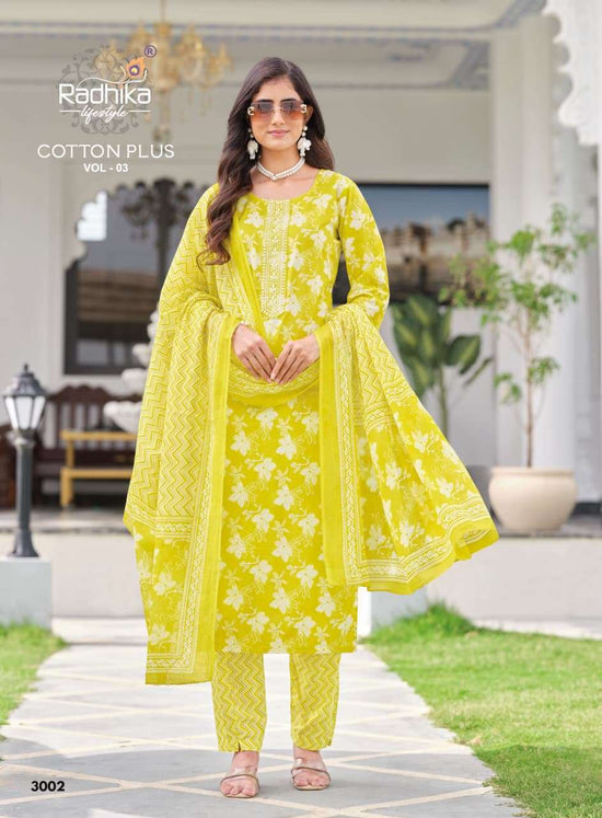 Radhika Lifestyle Cotton Plus Vol 3 Pure Cotton Kurti Pant Dupatta Set