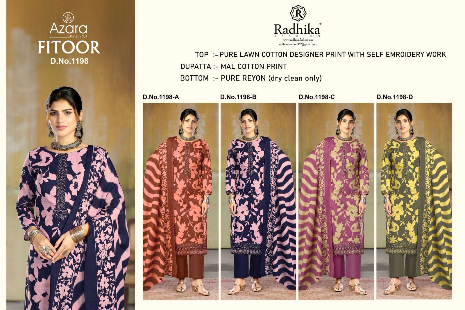 Radhika Fitoor Pure Lawn Cotton Printed Dress Material - Amrah Wholesale