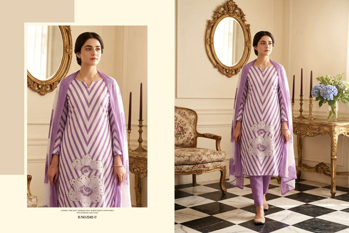 Radhika Kalki 1242 Pure Jaam Cotton Designer Print Dress Material - Amrah Wholesale