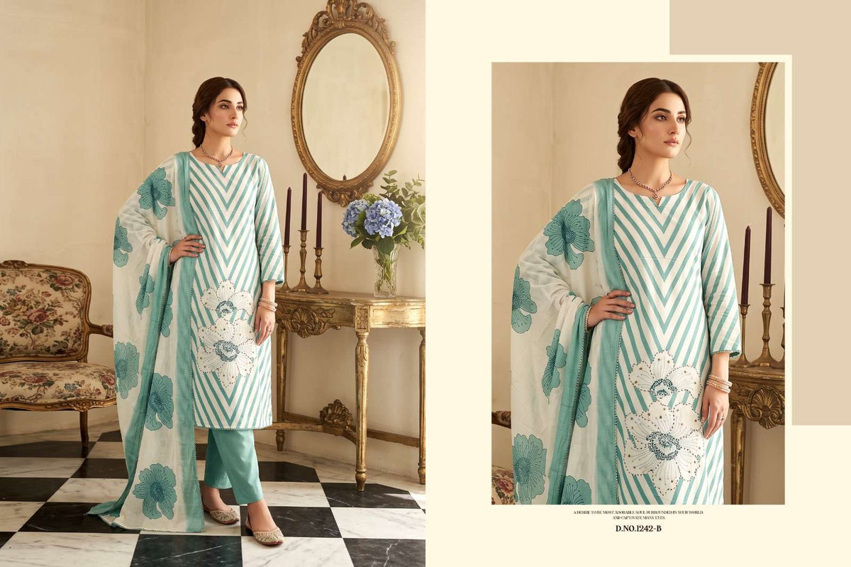 Radhika Kalki 1242 Pure Jaam Cotton Designer Print Dress Material - Amrah Wholesale