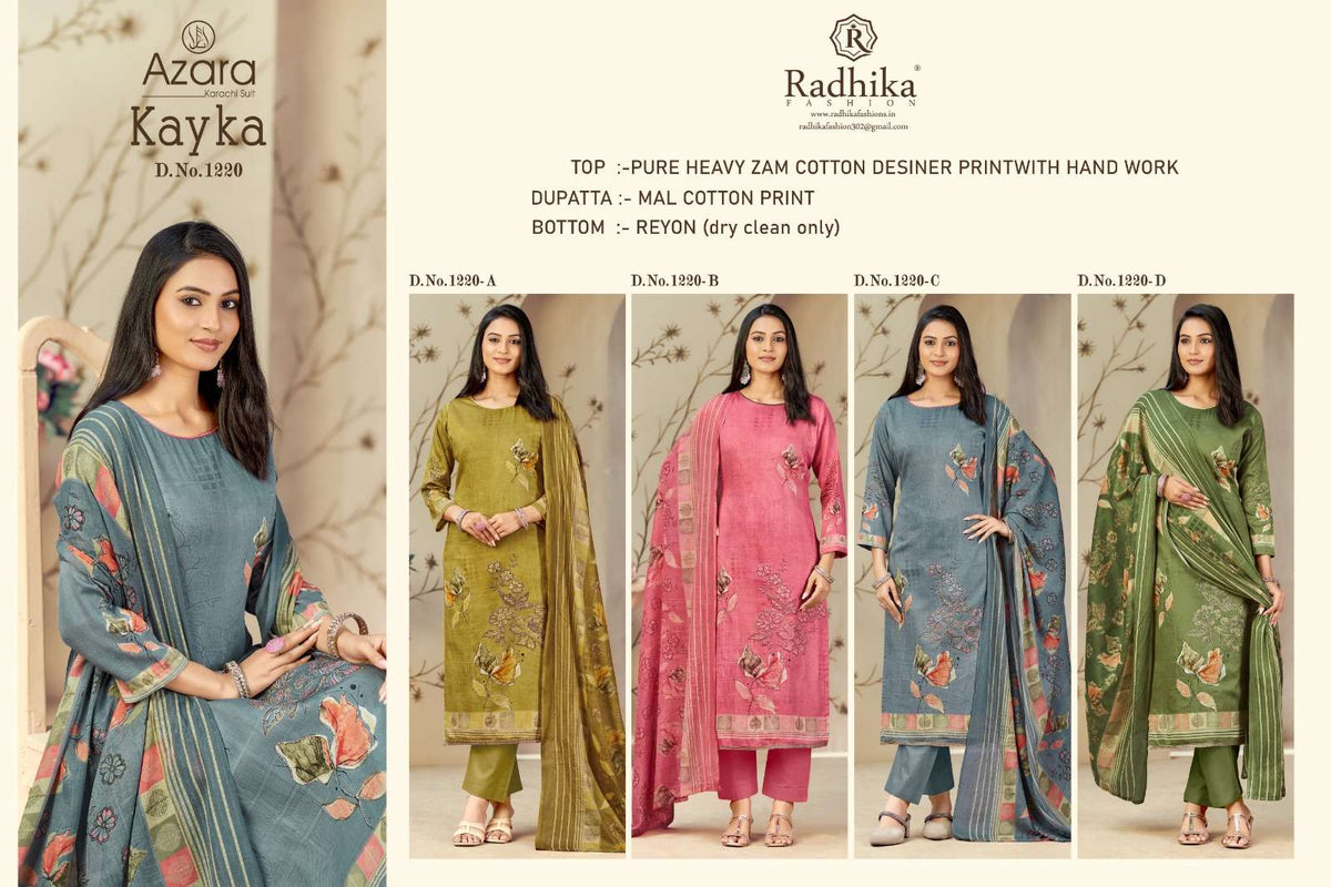 Radhika Kayka 1220 Heavy Jam Cotton Dress Material - Amrah Wholesale