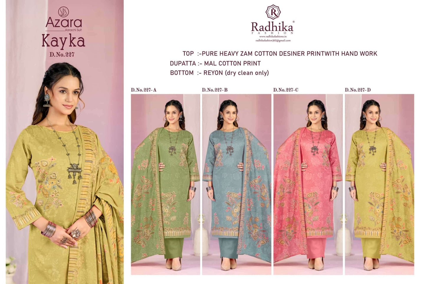 Radhika Kayka 227 Heavy Zam Cotton Dress Material - Amrah Wholesale