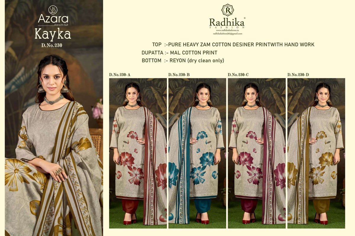 Radhika Kayka 230 Zam Cotton Designer Print Dress Material