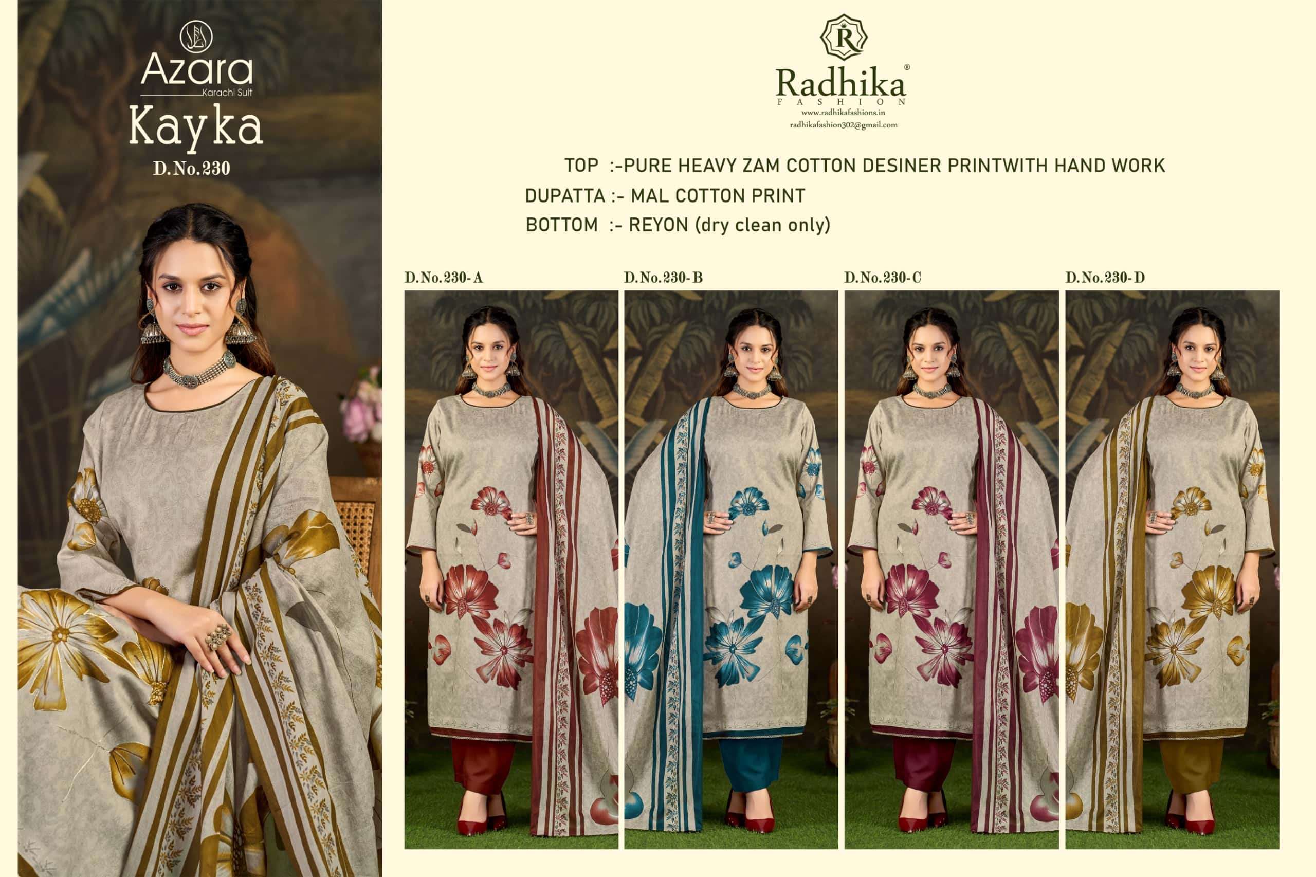 Radhika Kayka 230 Zam Cotton Designer Print Dress Material